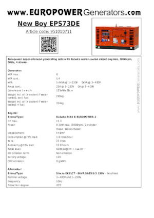 Dizelski generatori Europower New Boy EPS73DE (S)