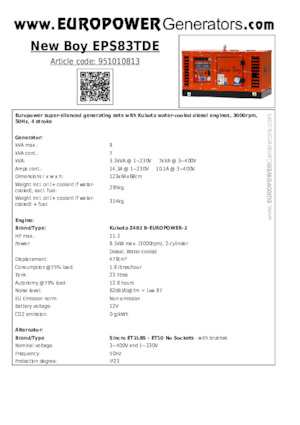 Dizelski generatori Europower New Boy EPS83TDE (S)