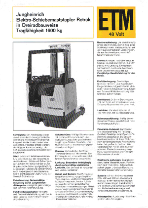 Pokretni kamioni Jungheinrich Retrak ETM/ETV 16