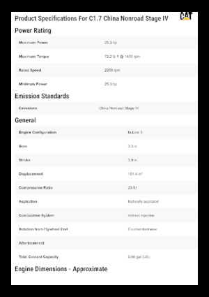 Motori Caterpillar C1.7 China Nonroad Stage IV