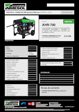 Benzinski generatori struje INMESOL AHR-700-E
