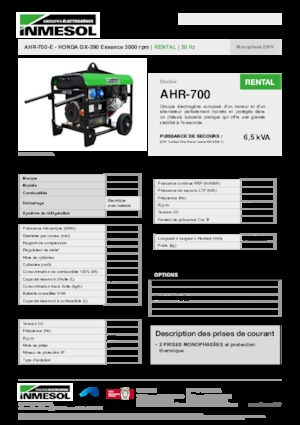Benzinski generatori struje INMESOL AHR-700-E