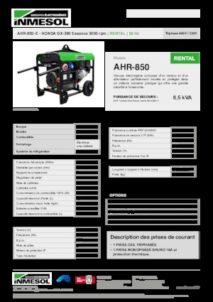 Benzinski generatori struje INMESOL AHR-850-E