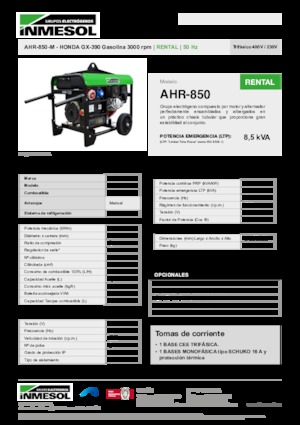Benzinski generatori struje INMESOL AHR-850-M