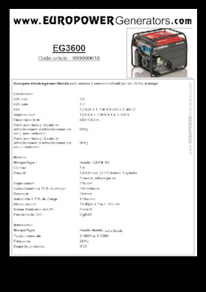 Benzinski generatori struje Europower EG3600