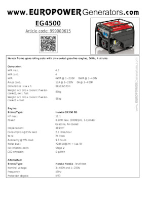 Benzinski generatori struje Europower EG4500