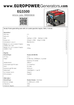 Benzinski generatori struje Europower EG5500