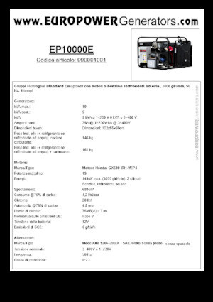 Benzinski generatori struje Europower EP10000E (MA)