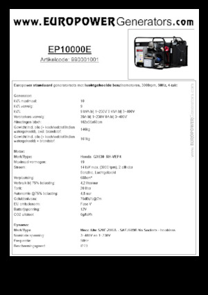 Benzinski generatori struje Europower EP10000E (MA)