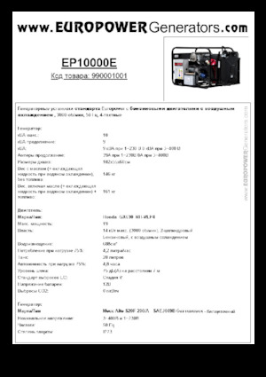 Benzinski generatori struje Europower EP10000E (MA)