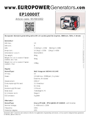 Benzinski generatori struje Europower EP10000T (S)