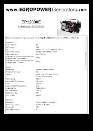 Benzinski generatori struje Europower EP12000E (S)