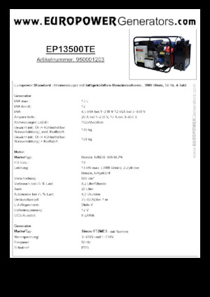 Benzinski generatori struje Europower EP13500TE (S)