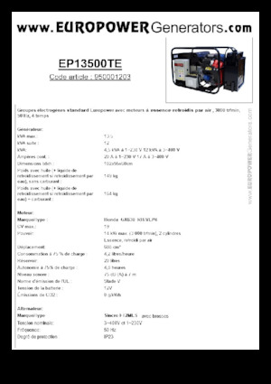 Benzinski generatori struje Europower EP13500TE (S)