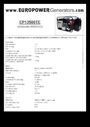 Benzinski generatori struje Europower EP13500TE (S)