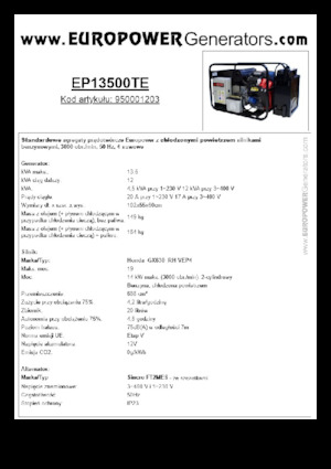 Benzinski generatori struje Europower EP13500TE (S)