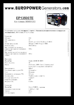Benzinski generatori struje Europower EP13500TE (S)