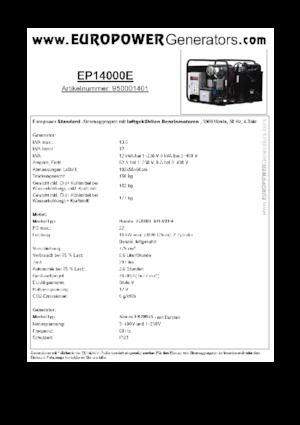 Benzinski generatori struje Europower EP14000E (S)