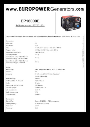 Benzinski generatori struje Europower EP16000E (S)