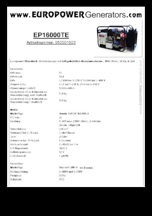 Benzinski generatori struje Europower EP16000TE (S)