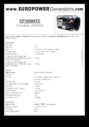 Benzinski generatori struje Europower EP16000TE (S)