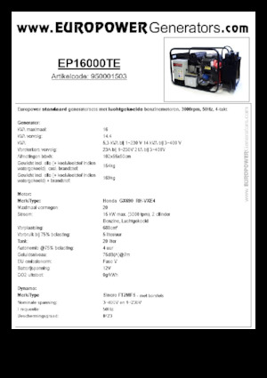 Benzinski generatori struje Europower EP16000TE (S)