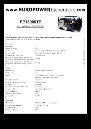 Benzinski generatori struje Europower EP16000TE (S)