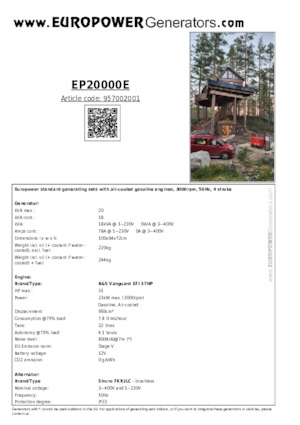 Benzinski generatori struje Europower EP20000E (S)