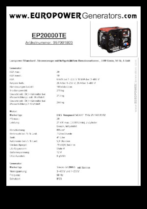 Benzinski generatori struje Europower EP20000TE (S)