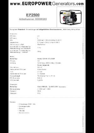 Benzinski generatori struje Europower EP2500 (S)