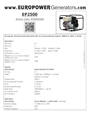 Benzinski generatori struje Europower EP2500 (S)