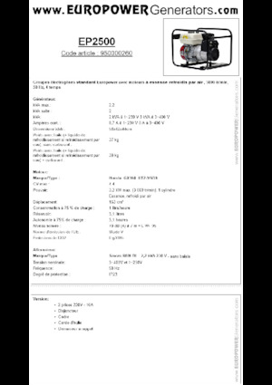 Benzinski generatori struje Europower EP2500 (S)