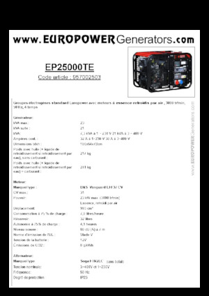 Benzinski generatori struje Europower EP25000TE (S)