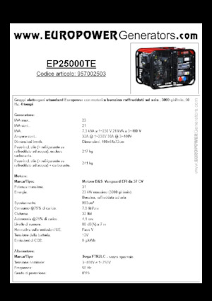Benzinski generatori struje Europower EP25000TE (S)