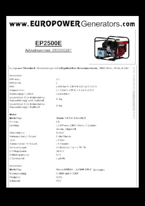Benzinski generatori struje Europower EP2500E (S)