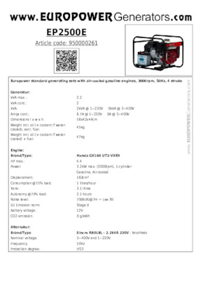 Benzinski generatori struje Europower EP2500E (S)