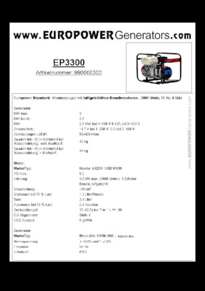Benzinski generatori struje Europower EP3300 (MA)