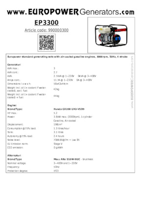 Benzinski generatori struje Europower EP3300 (MA)