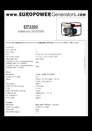 Benzinski generatori struje Europower EP3300 (MA)