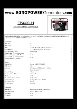 Benzinski generatori struje Europower EP3300-11 (MA)