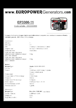 Benzinski generatori struje Europower EP3300-11 (MA)