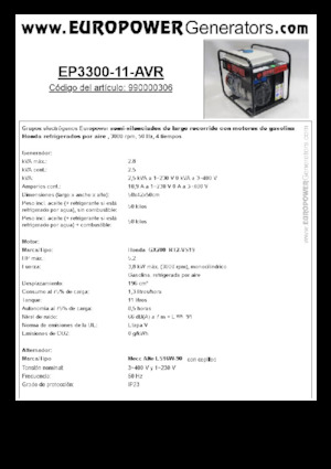Benzinski generatori struje Europower EP3300-11-AVR (MA)
