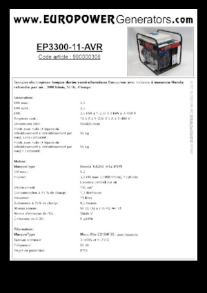 Benzinski generatori struje Europower EP3300-11-AVR (MA)