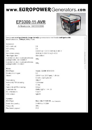 Benzinski generatori struje Europower EP3300-11-AVR (MA)