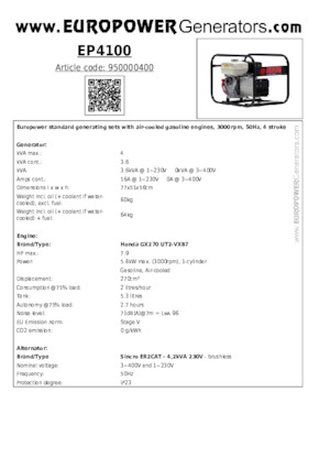 Benzinski generatori struje Europower EP4100 (S)