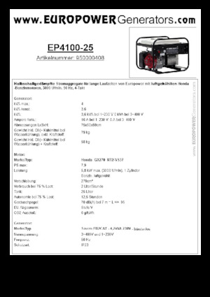 Benzinski generatori struje Europower EP4100-25 (S)
