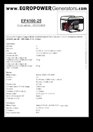Benzinski generatori struje Europower EP4100-25 (S)