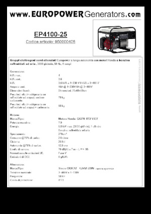 Benzinski generatori struje Europower EP4100-25 (S)