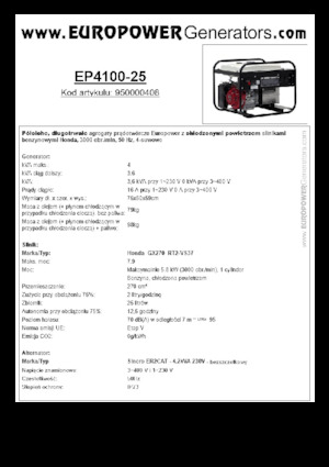 Benzinski generatori struje Europower EP4100-25 (S)