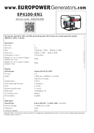 Benzinski generatori struje Europower EP4100-EN1 (S)